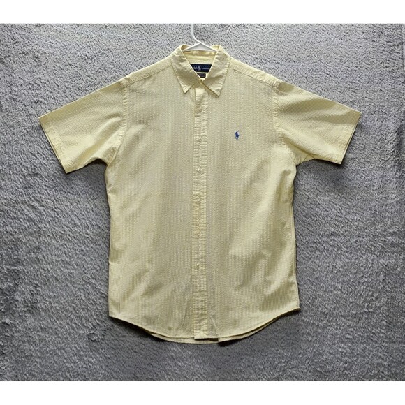 Men's Polo Ralph Lauren Custom Fit Yellow Striped Button Down SS Shirt Size M - Picture 1 of 10